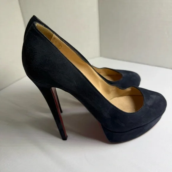 Christian Louboutin Red Bottom Navy Suede Platform Pumps Heels Size 37 - Picture 13 of 15